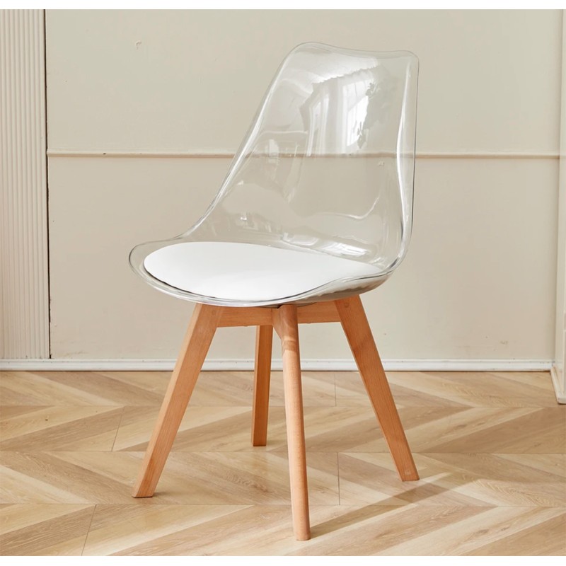 ORION91 Silla DRACO (VARIOS COLORES) Acolchado Piel Sintética Blanco y Patas Haya 54x81x48cm Comedor Oficina Salón Teletrabajo C