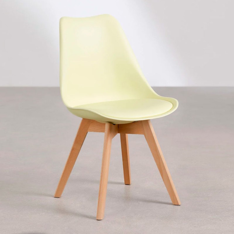 ORION91 Silla SIRIO Color (VARIOS COLORES) Limón Asiento Acolchado Piel Sintética y Patas Haya 54x81x48cm Comedor Oficina Salón 