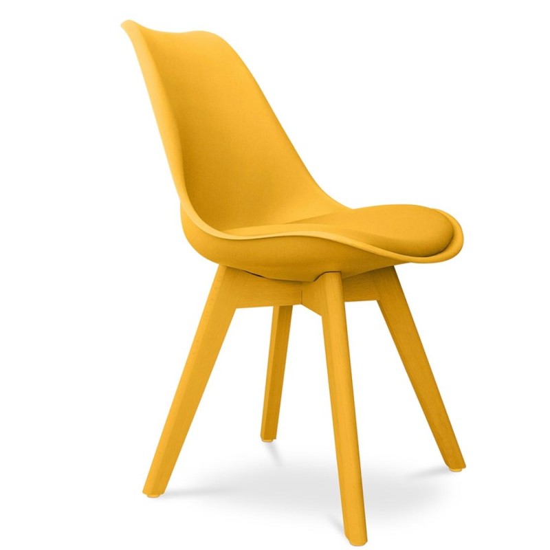 ORION91 Silla BOREAL Asiento Acolchado Piel Sintética y Patas Color Amarillo Curry 48x43x82cm Comedor Oficina Salón Teletrabajo