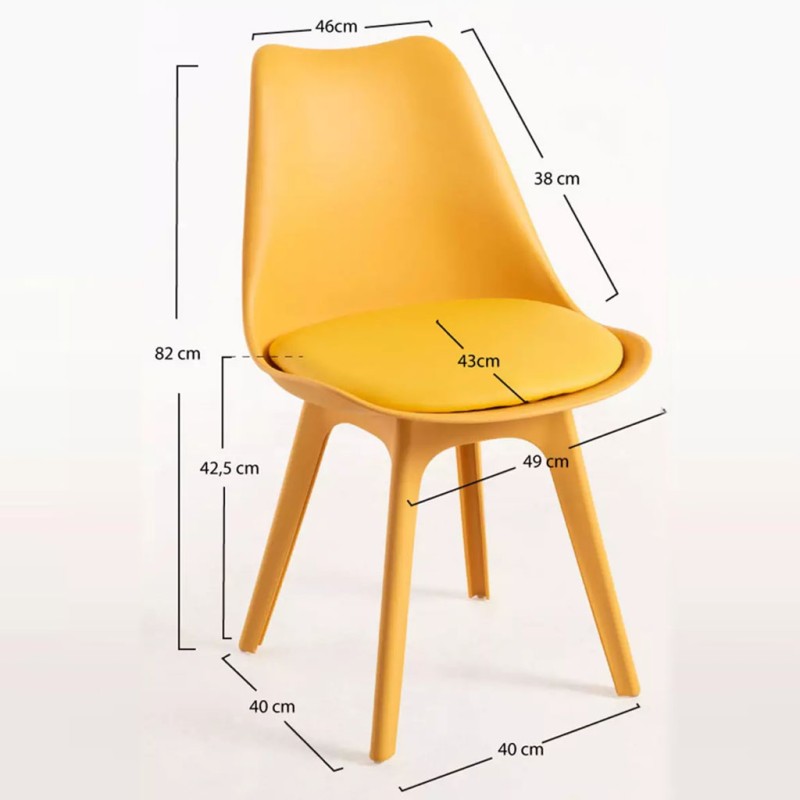 ORION91 Silla BOREAL Asiento Acolchado Piel Sintética y Patas Color Amarillo Curry 48x43x82cm Comedor Oficina Salón Teletrabajo 