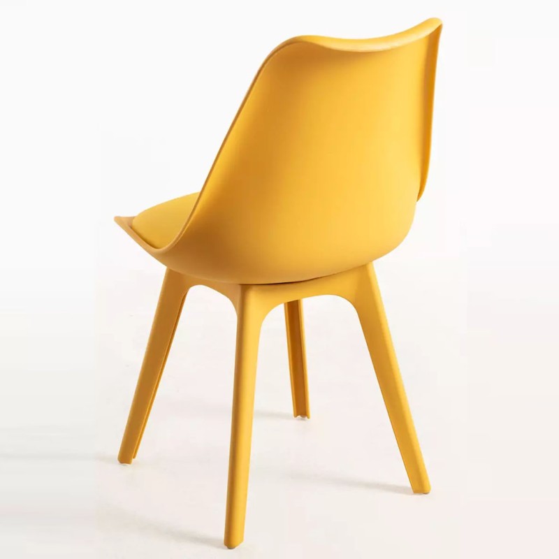 ORION91 Silla BOREAL Asiento Acolchado Piel Sintética y Patas Color Amarillo Curry 48x43x82cm Comedor Oficina Salón Teletrabajo 