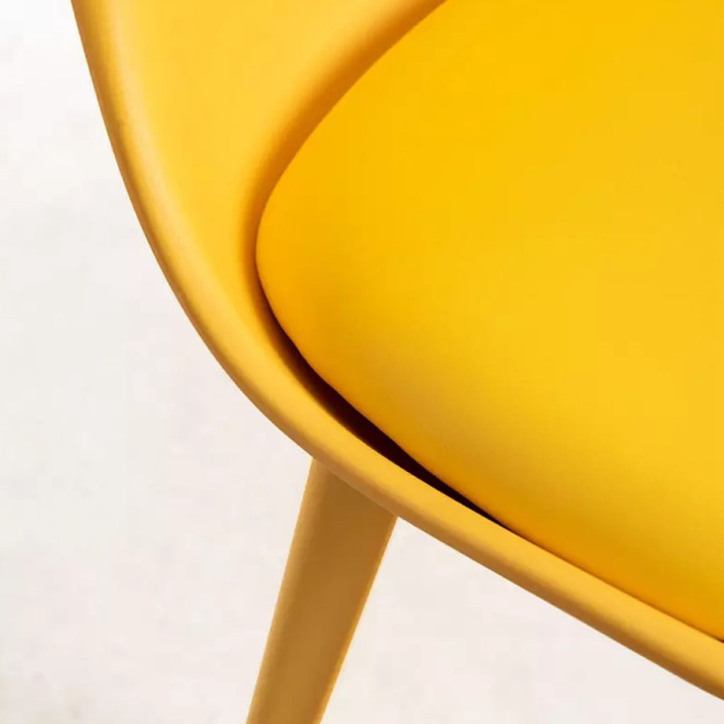 ORION91 Silla BOREAL Asiento Acolchado Piel Sintética y Patas Color Amarillo Curry 48x43x82cm Comedor Oficina Salón Teletrabajo 