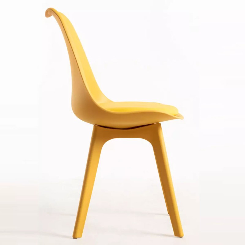 ORION91 Silla BOREAL Asiento Acolchado Piel Sintética y Patas Color Amarillo Curry 48x43x82cm Comedor Oficina Salón Teletrabajo 