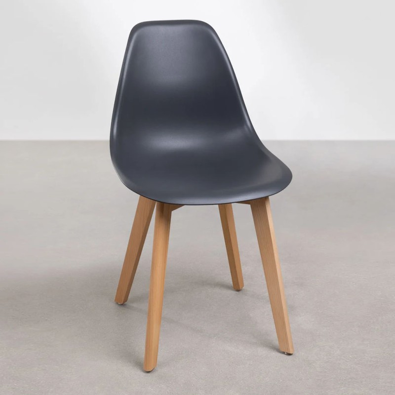 ORION91 Silla ARA Color Gris Antracita y Patas Haya 46x55x83 cm Comedor Oficina Salón Teletrabajo Cocina - SpazioLuzio