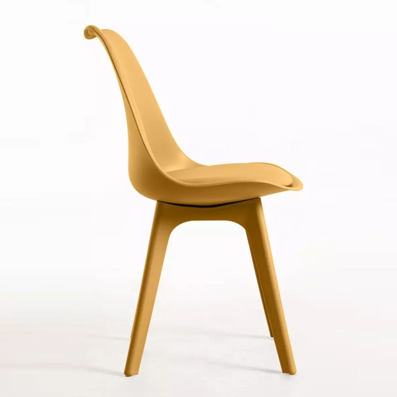 ORION91 Silla BOREAL Asiento Acolchado Piel Sintética y Patas Color Mostaza 48x43x82cm Comedor Oficina Salón Teletrabajo Cocina 