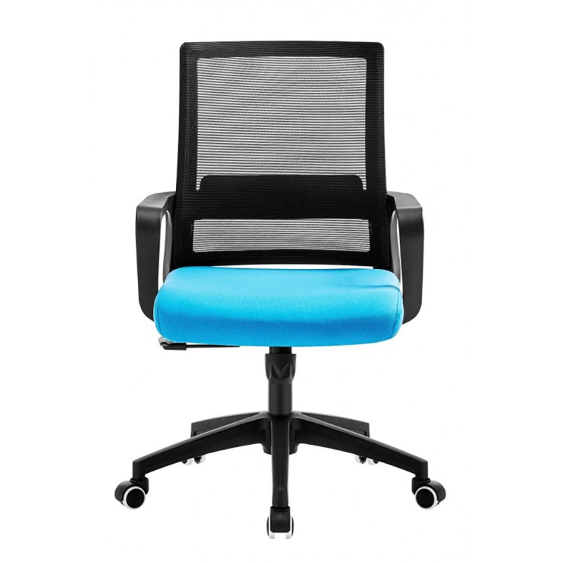 ORION91 Silla ESENTIAL de Oficina con Ruedas – Color Negro 🖤, Respaldo Ergonómico Transpirable Malla negra y Asiento azul claro 