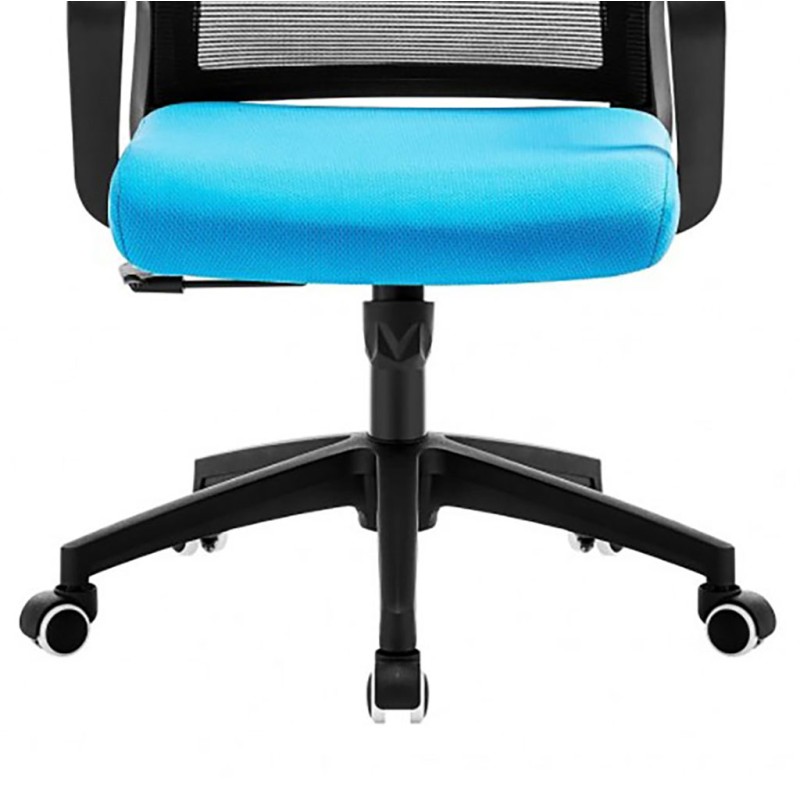 ORION91 Silla ESENTIAL de Oficina con Ruedas – Color Negro 🖤, Respaldo Ergonómico Transpirable Malla negra y Asiento azul claro 