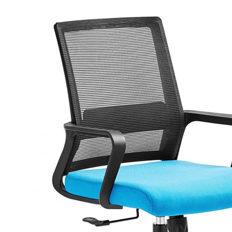 ORION91 Silla ESENTIAL de Oficina con Ruedas – Color Negro 🖤, Respaldo Ergonómico Transpirable Malla negra y Asiento azul claro 