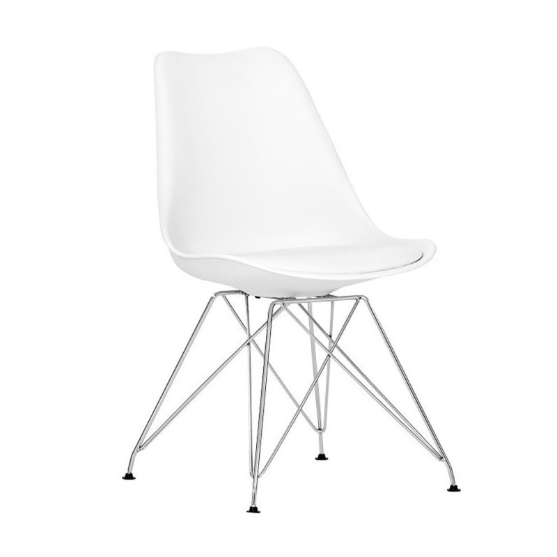 ORION91 Silla VEGA Estructura Cromada Asiento Acolchado Piel Sintética Color Blanco – 48 x 41 x 82 cm Comedor Oficina Salón Tele
