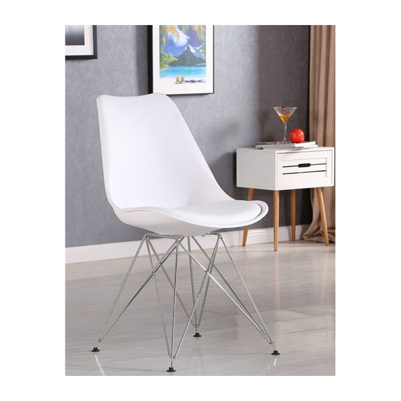 ORION91 Silla VEGA Estructura Cromada Asiento Acolchado Piel Sintética Color Blanco – 48 x 41 x 82 cm Comedor Oficina Salón Tele