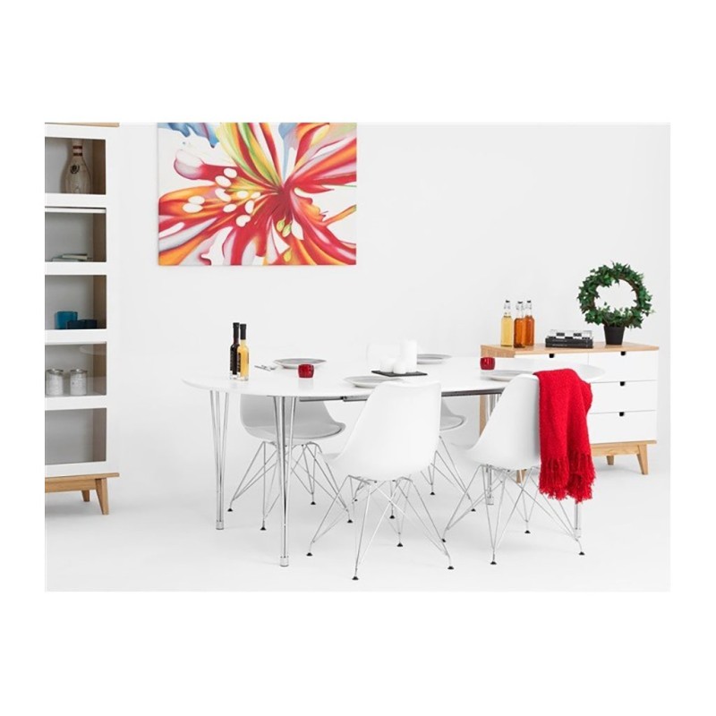 ORION91 Silla VEGA Estructura Cromada Asiento Acolchado Piel Sintética Color Blanco – 48 x 41 x 82 cm Comedor Oficina Salón Tele
