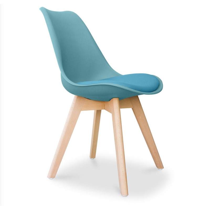 ORION91 Silla SIRIO Color Aguamarina Asiento Acolchado Piel Sintética y Patas Haya 54x81x48cm Comedor Oficina Salón Teletrabajo 