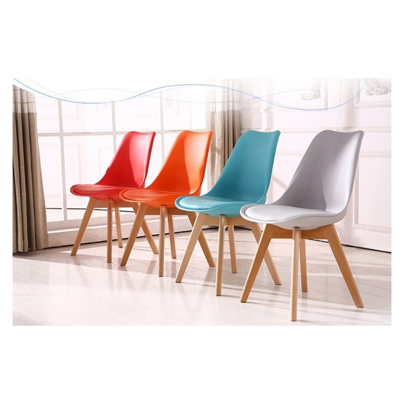 ORION91 Silla SIRIO Color Aguamarina Asiento Acolchado Piel Sintética y Patas Haya 54x81x48cm Comedor Oficina Salón Teletrabajo 