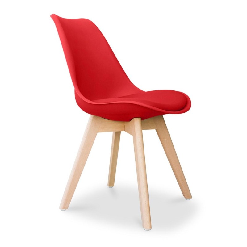 ORION91 Silla SIRIO Color Rojo Asiento Acolchado Piel Sintética y Patas Haya 54x81x48cm Comedor Oficina Salón Teletrabajo Cocina