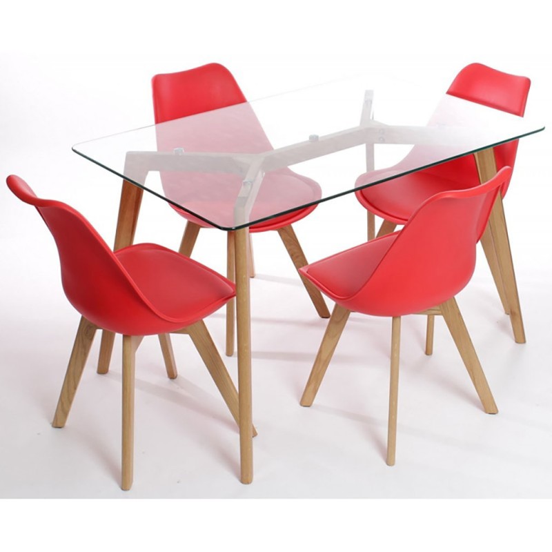 ORION91 Silla SIRIO Color Rojo Asiento Acolchado Piel Sintética y Patas Haya 54x81x48cm Comedor Oficina Salón Teletrabajo Cocina