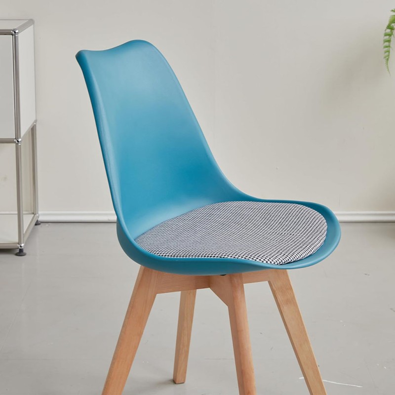 ORION91 Silla LYRA Cojín Acolchado de Lino, Sillas para Cocina, Oficina, Sala de Estar – Color TURQUESA 40 x 49 x 82 cm - Spazio