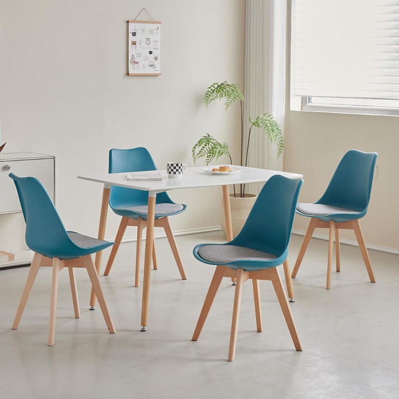 ORION91 Silla LYRA Cojín Acolchado de Lino, Sillas para Cocina, Oficina, Sala de Estar – Color TURQUESA 40 x 49 x 82 cm - Spazio