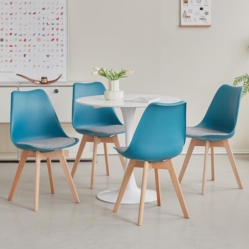 ORION91 Silla LYRA Cojín Acolchado de Lino, Sillas para Cocina, Oficina, Sala de Estar – Color TURQUESA 40 x 49 x 82 cm - Spazio