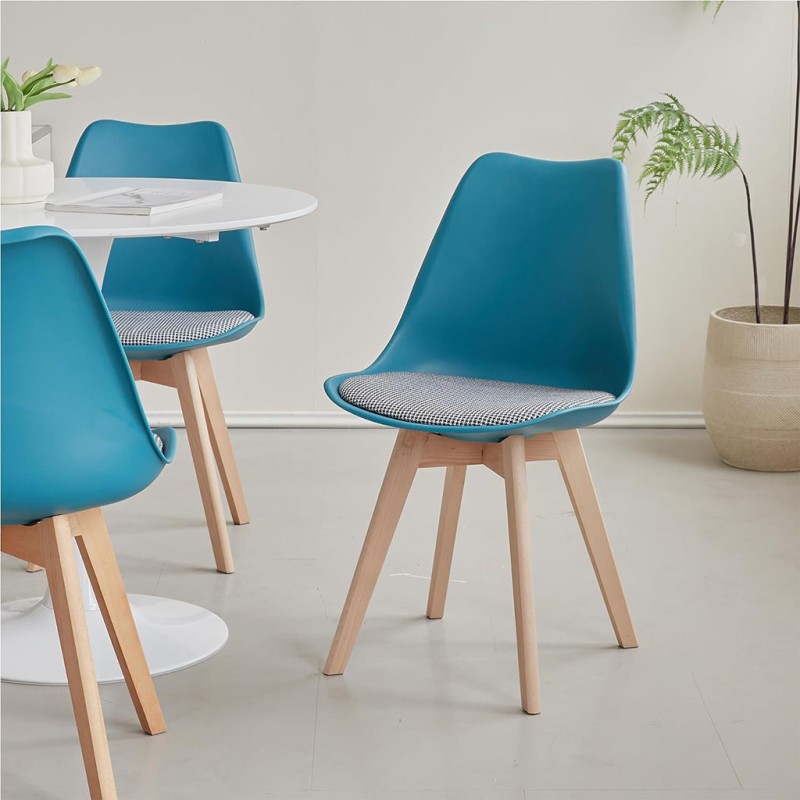 ORION91 Silla LYRA Cojín Acolchado de Lino, Sillas para Cocina, Oficina, Sala de Estar – Color TURQUESA 40 x 49 x 82 cm - Spazio