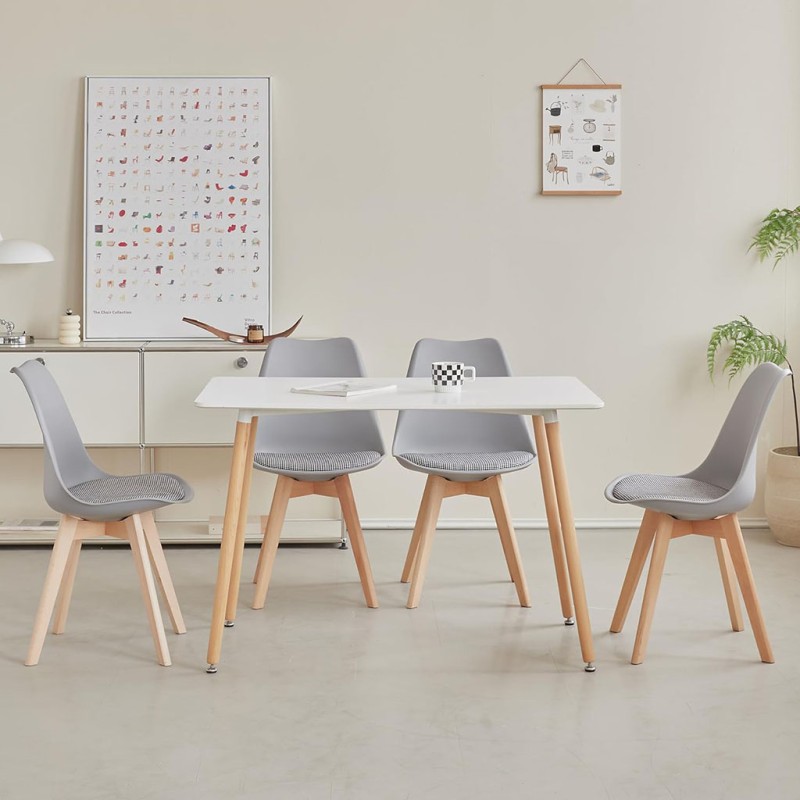 ORION91 Silla LYRA Cojín Acolchado de Lino, Sillas para Cocina, Oficina, Sala de Estar – Color GRIS 40 x 49 x 82 cm - SpazioLuzi