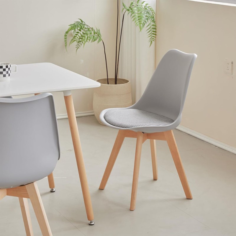 ORION91 Silla LYRA Cojín Acolchado de Lino, Sillas para Cocina, Oficina, Sala de Estar – Color GRIS 40 x 49 x 82 cm - SpazioLuzi