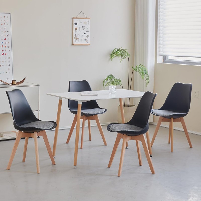 ORION91 Silla LYRA Cojín Acolchado de Lino, Sillas para Cocina, Oficina, Sala de Estar – Color Negro 🖤 40 x 49 x 82 cm - SpazioL