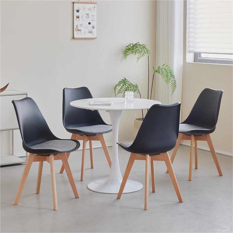 ORION91 Silla LYRA Cojín Acolchado de Lino, Sillas para Cocina, Oficina, Sala de Estar – Color Negro 🖤 40 x 49 x 82 cm - SpazioL