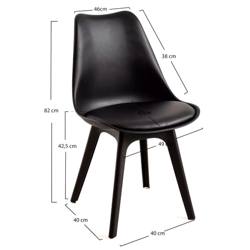 ORION91 Silla BOREAL Asiento Acolchado, Piel Sintética y Patas Color Negro 🖤 , 48x43x82cm, Ideal Para Comedor ,Oficina, Salón, T