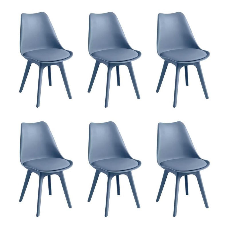 ORION91 Pack x6 - Silla BOREAL Asiento Acolchado Piel Sintética y Patas Color Azul Petróleo 48x43x82cm Comedor Oficina Salón Tel