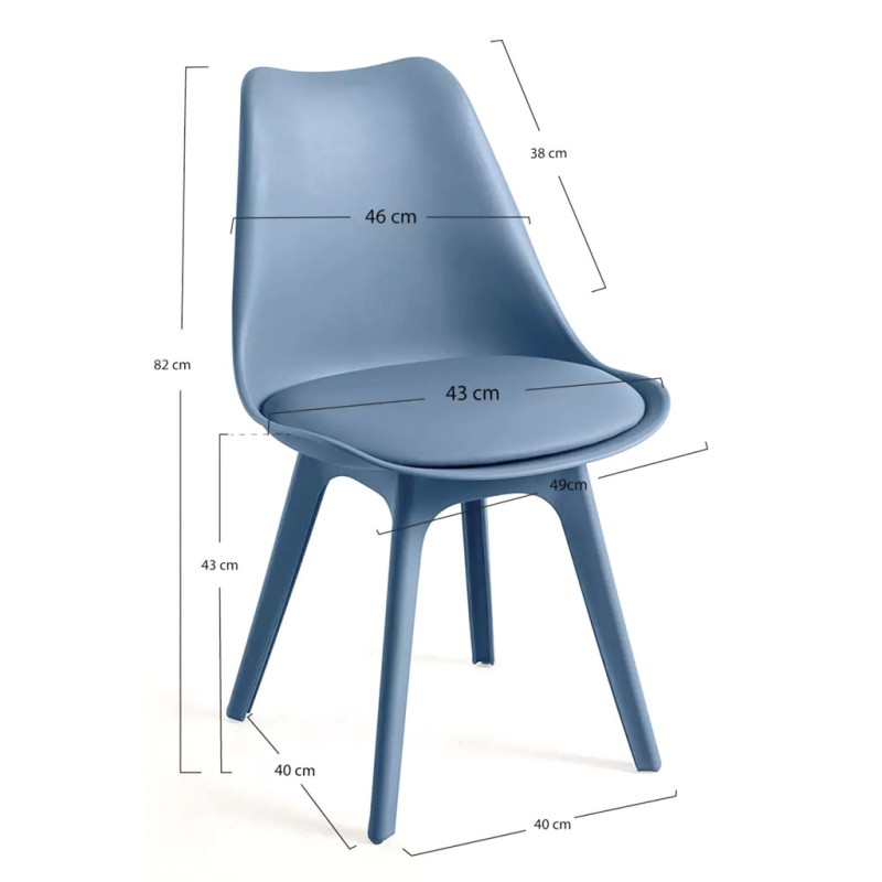 ORION91 Pack x6 - Silla BOREAL Asiento Acolchado Piel Sintética y Patas Color Azul Petróleo 48x43x82cm Comedor Oficina Salón Tel