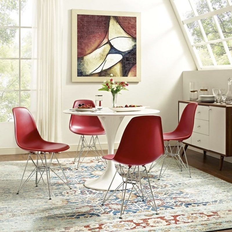 ORION91 Silla STELLA Estructura Cromada Asiento Polipropileno Color Rojo – 48 x 41 x 82 cm Comedor Oficina Salón Teletrabajo Coc