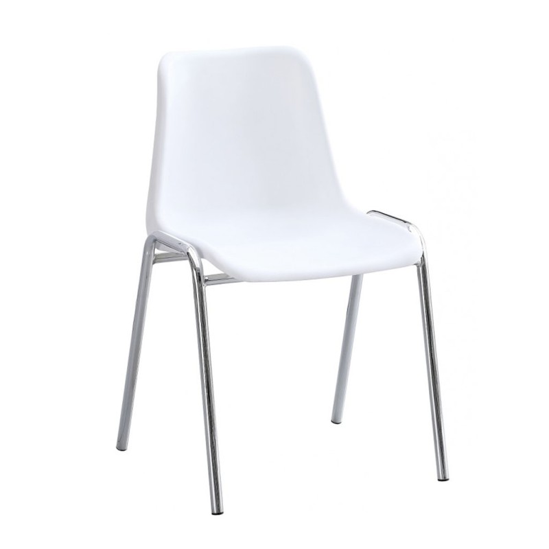 ORION91 Silla CASTOR Apilable Monoblock Polipropileno Blanco Patas Cromada Comedor Oficina Salón Teletrabajo Cocina - SpazioLuzi