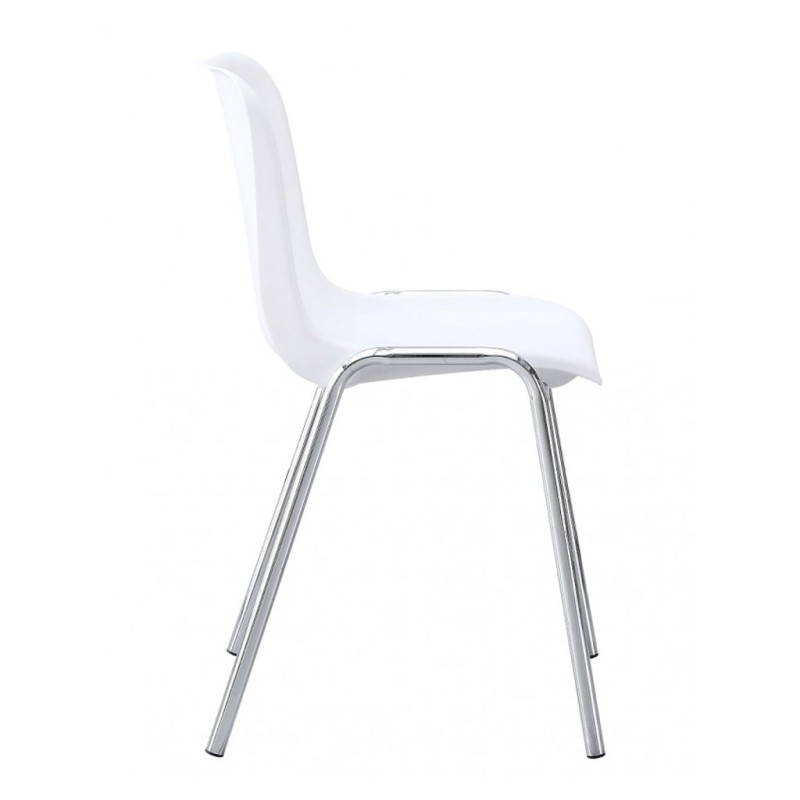 ORION91 Silla CASTOR Apilable Monoblock Polipropileno Blanco Patas Cromada Comedor Oficina Salón Teletrabajo Cocina - SpazioLuzi