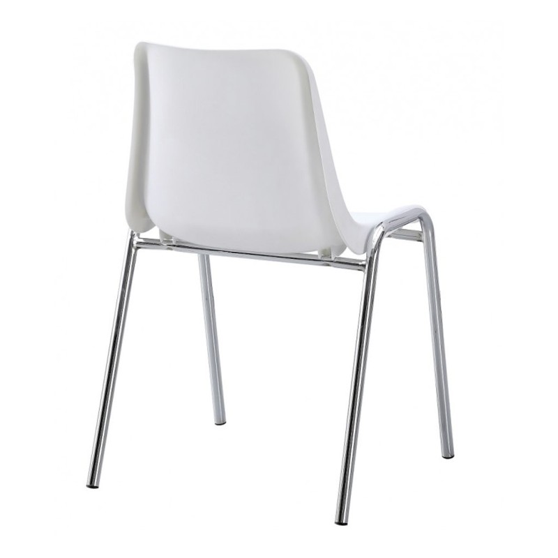 ORION91 Silla CASTOR Apilable Monoblock Polipropileno Blanco Patas Cromada Comedor Oficina Salón Teletrabajo Cocina - SpazioLuzi