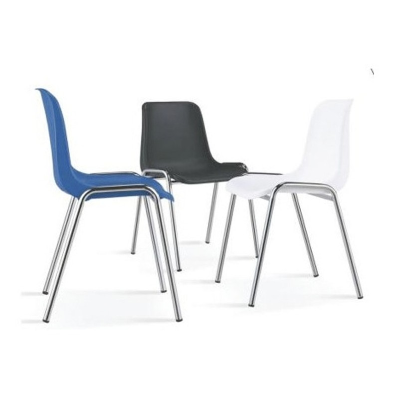 ORION91 Silla CASTOR Apilable Monoblock Polipropileno Blanco Patas Cromada Comedor Oficina Salón Teletrabajo Cocina - SpazioLuzi