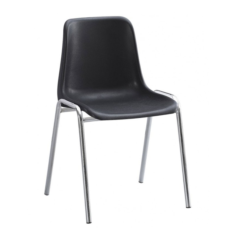 ORION91 Silla CASTOR Apilable Monoblock Polipropileno Negro 🖤 Patas Cromada Comedor Oficina Salón Teletrabajo Cocina - SpazioLuz