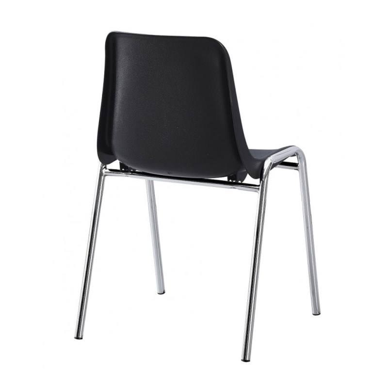 ORION91 Silla CASTOR Apilable Monoblock Polipropileno Negro 🖤 Patas Cromada Comedor Oficina Salón Teletrabajo Cocina - SpazioLuz