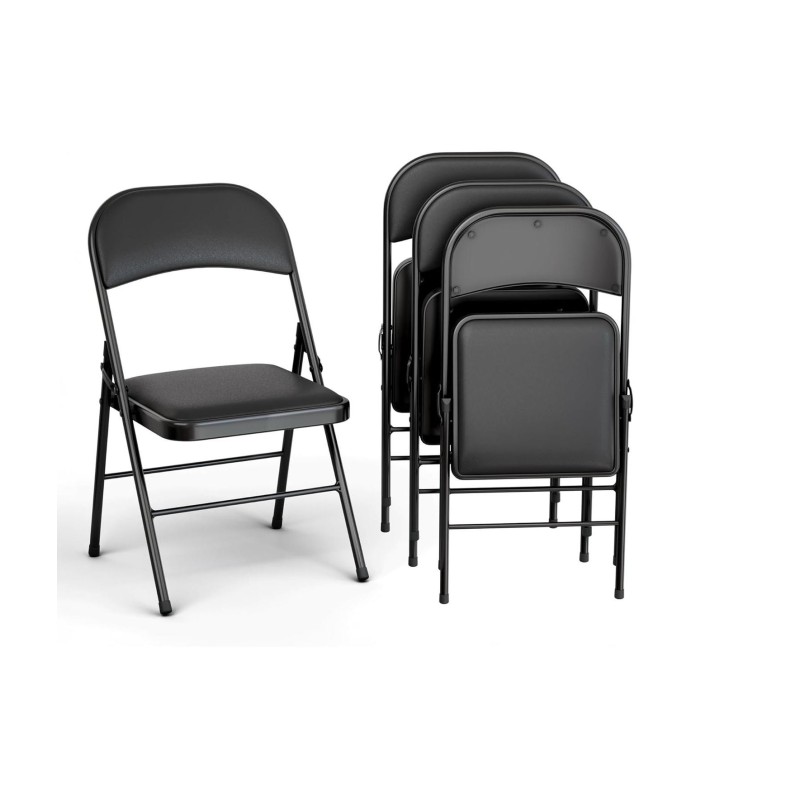 ORION91 Silla ELARA Plegable (47x45x78 cm) Metal Negro y Asiento Acolchado Piel Sintética Negro Cocina Comedor Jardín Camping -