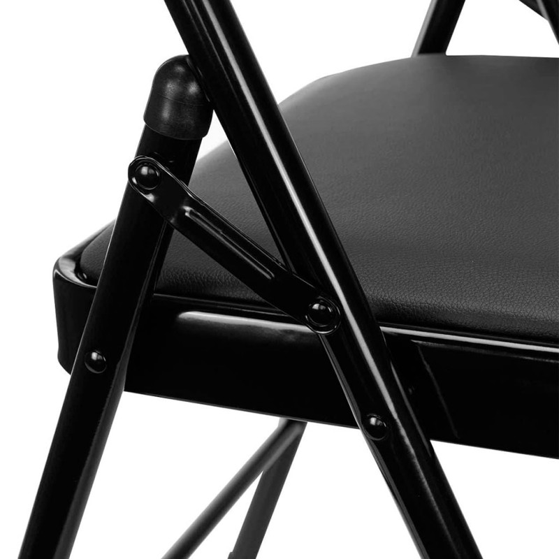 ORION91 Silla ELARA Plegable (47x45x78 cm) Metal Negro y Asiento Acolchado Piel Sintética Negro Cocina Comedor Jardín Camping -
