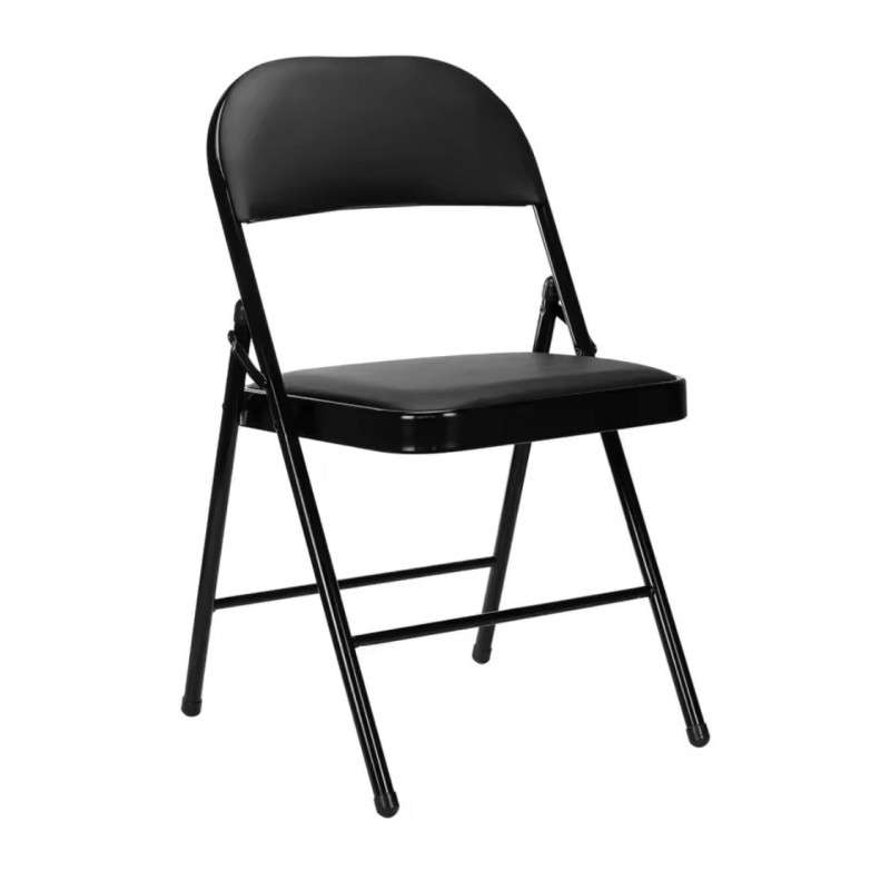 ORION91 Silla ELARA Plegable (47x45x78 cm) Metal Negro y Asiento Acolchado Piel Sintética Negro Cocina Comedor Jardín Camping -