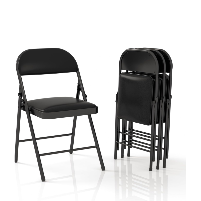 ORION91 Silla ELARA Plegable (47x45x78 cm) Metal Negro y Asiento Acolchado Piel Sintética Negro Cocina Comedor Jardín Camping -