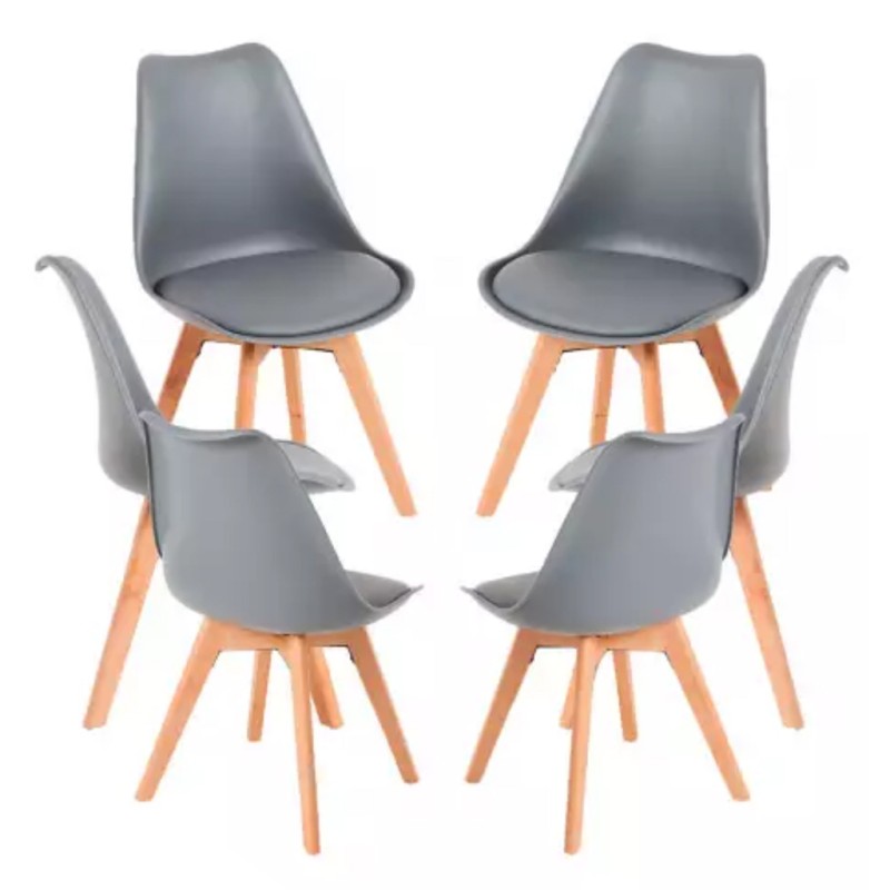 ORION91 Silla SIRIO Color Gris Oscuro Asiento Acolchado Piel Sintética y Patas Haya 54x81x48cm Comedor Oficina Salón Teletrabajo