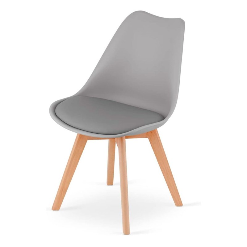 ORION91 Silla SIRIO Color Gris Oscuro Asiento Acolchado Piel Sintética y Patas Haya 54x81x48cm Comedor Oficina Salón Teletrabajo