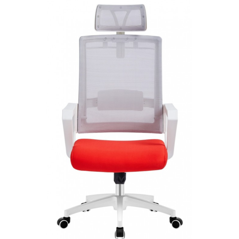 ORION91 Silla ESENTIAL de Oficina Director con Ruedas – Color Blanco Respaldo Ergonómico Transpirable Malla Gris y Asiento Rojo 