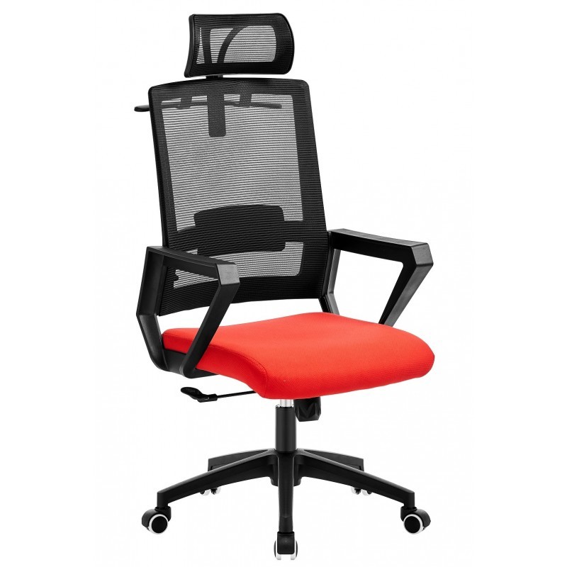 ORION91 Silla ESENTIAL de Oficina Director con Ruedas – Color Negro 🖤 Respaldo Ergonómico Transpirable Malla negra y Asiento Roj