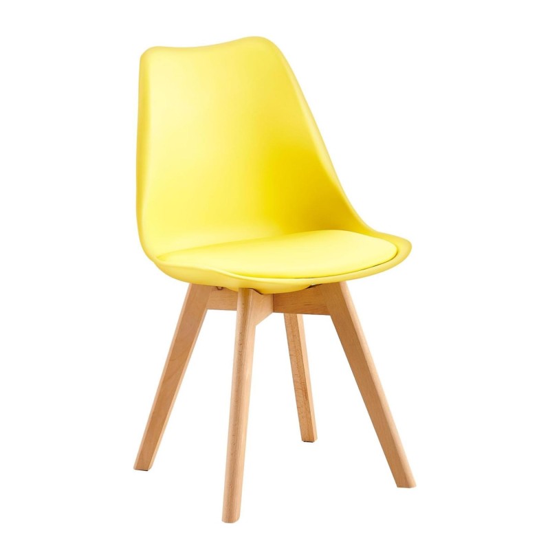 ORION91 Silla SIRIO Color Amarillo Canario Asiento Acolchado Piel Sintética y Patas Haya 54x81x48cm Comedor Oficina Salón Teletr