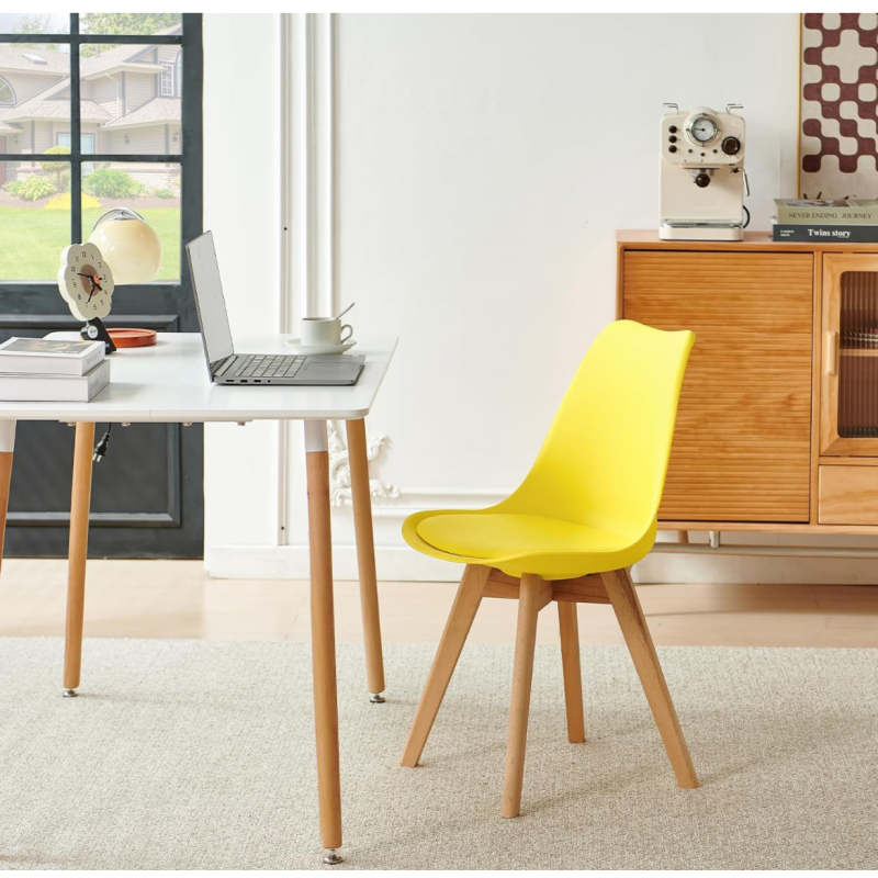 ORION91 Silla SIRIO Color Amarillo Canario Asiento Acolchado Piel Sintética y Patas Haya 54x81x48cm Comedor Oficina Salón Teletr