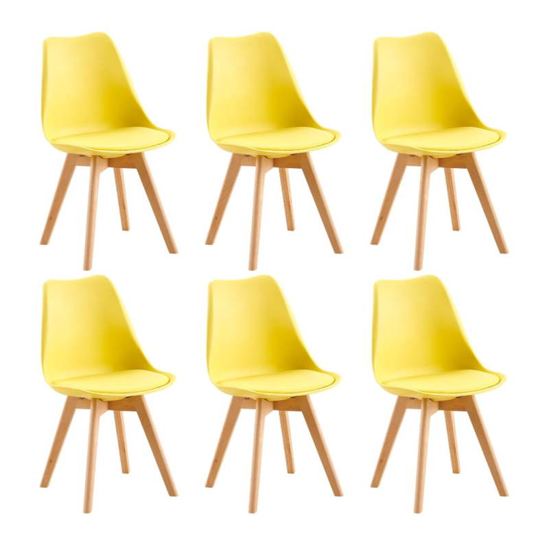 ORION91 Silla SIRIO Color Amarillo Canario Asiento Acolchado Piel Sintética y Patas Haya 54x81x48cm Comedor Oficina Salón Teletr