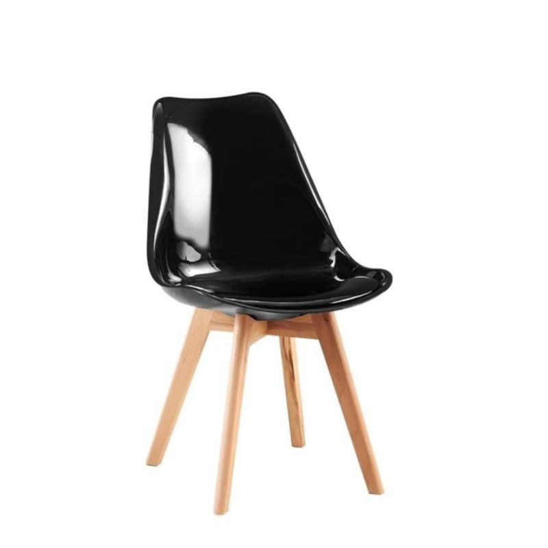 ORION91 Silla DRACO Negro Espejo Piel Sintética Acolchado Negro 🖤 Patas Madera de Haya 56x83x50cm Comedor Oficina Salón Teletrab