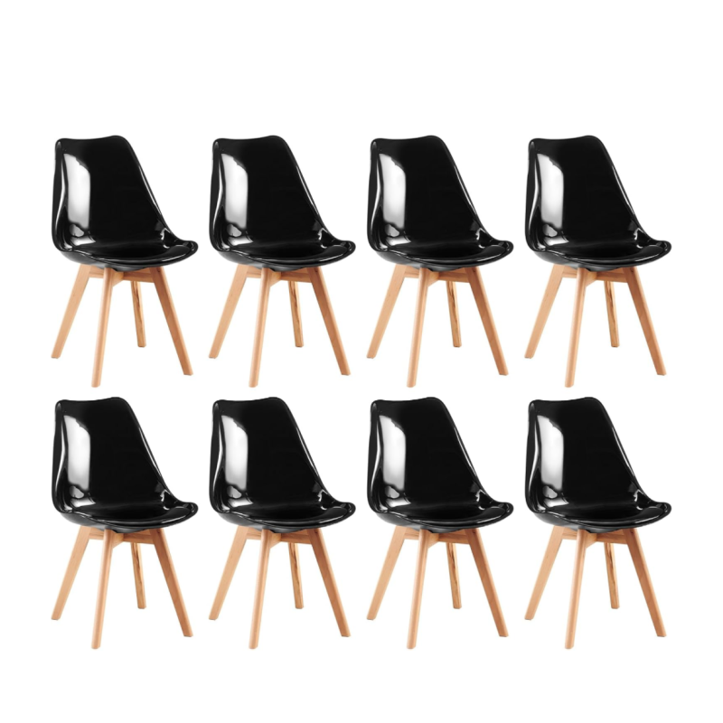ORION91 Silla DRACO Negro Espejo Piel Sintética Acolchado Negro 🖤 Patas Madera de Haya 56x83x50cm Comedor Oficina Salón Teletrab